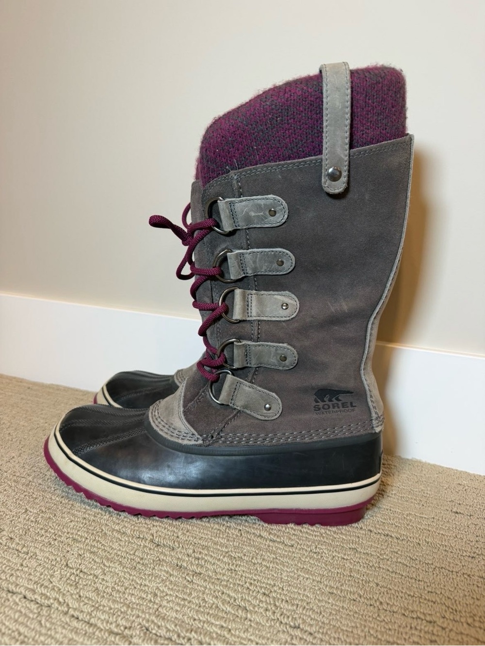 Sorel Women's Gray and Plum Joan of Arctic Insulated Winter Boots - Picture 2 of 12